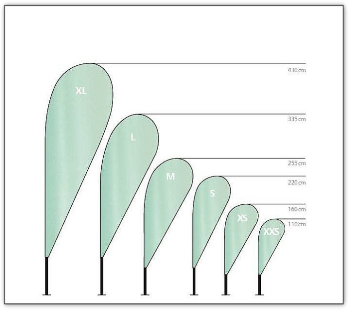 Bowflags Drop Shape Sizes